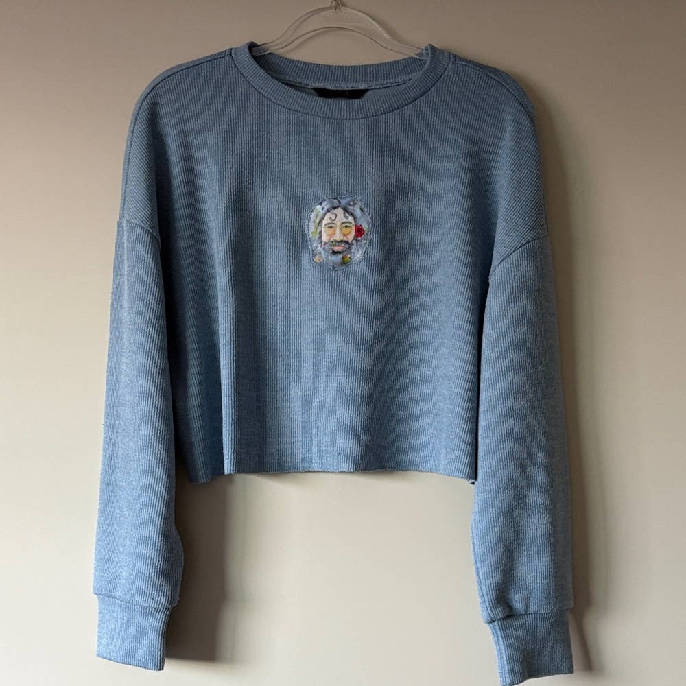 Blue Cropped Sweater with Jerry Garcia patch